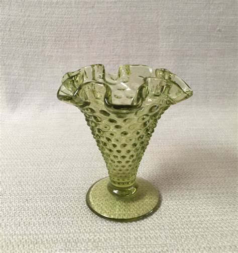 Fenton Small Green Hobnail Ruffled Vase Vase Fenton Hobnail