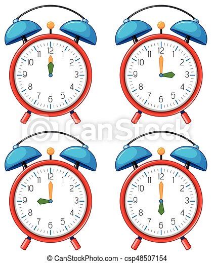 Different Time On Alarm Clocks Illustration CanStock