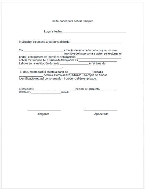 Formato De Carta Poder Para Cobrar Finiquito