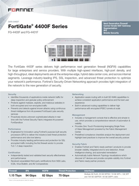 Fortigate 4400f Series Next Generation Firewall Carrier Grade Nat