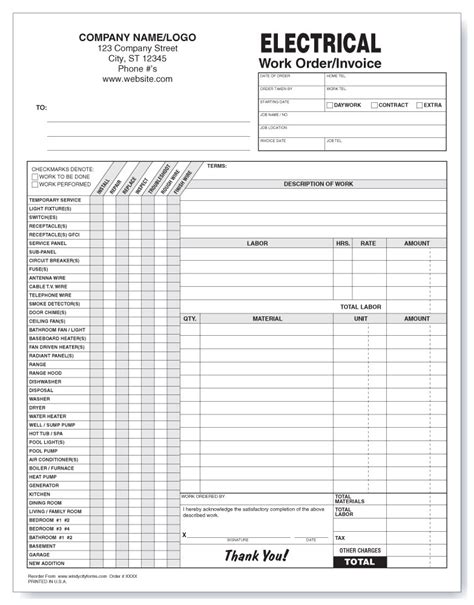 Electrical Work Order Invoice Windy City Forms