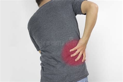 Man Guy Has Waist Pain In Gray Clothe Stock Photo Image Of Isolated