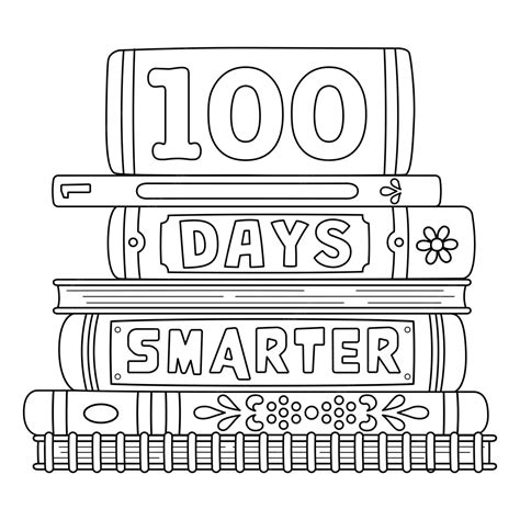 100º Dia De Escola Mais Inteligente Isolado Página Para Colorir Vetor