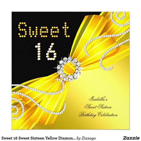 Sweet 16 Sweet Sixteen Yellow Diamond Party Invitation