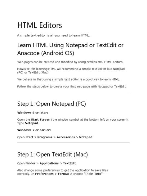 Html Editors Learn Html Using Notepad Or Textedit Or Anacode Android