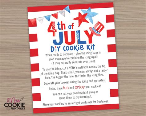 These are for personal use only. Printable 4th of July Cookie Kit Instruction Card | Etsy ...