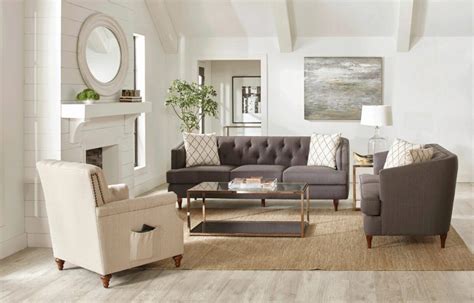 Mid Century Modern Gray Linen Like Fabric Sofa And Loveseat Furniture
