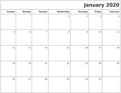 January 2020 Printable Blank Calendar