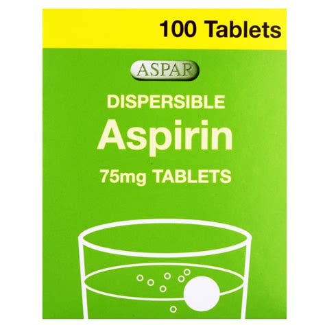 Aspirin Dispersible 75mg Blood Thinner 100 Tablets