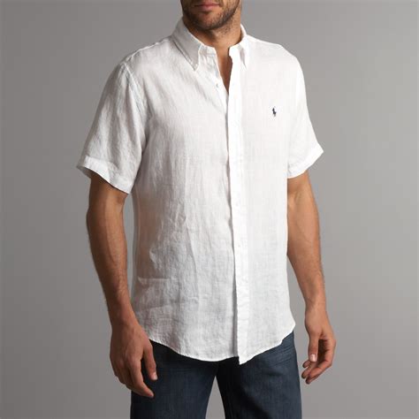 polo ralph lauren short sleeved linen shirt in white for men lyst