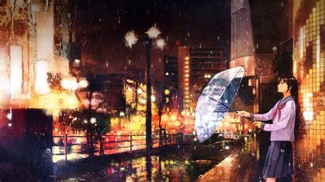 Anime School Girl Waiting In The Rain 8k 77 Wallpaper