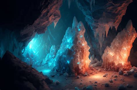 Mystery Colorful Crystal Cave Stock Illustration Illustration Of