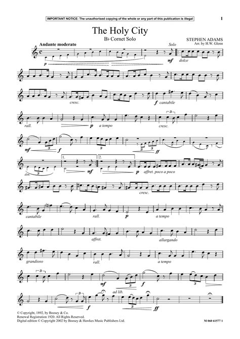 The Holy City Sheet Music W H Glenn Trumpet And Piano