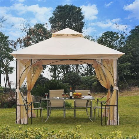 It comes with a handy storage bag (with wheels for easy transportation and zipper closure), stakes, and user manual. 10 x 10 Beige Gazebo Hardtop Canopy Metal Frame w/ Mesh ...