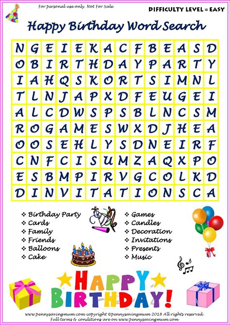 Birthday Word Search Puzzle Word Search By Birthday Activity Shelter