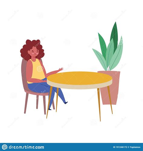 Woman Sitting At Table Restaurant Keep Distance Isolated Design Stock