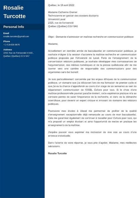 Exemple de lettre de motivation université [modèle maîtrise]