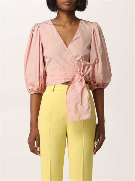 red valentino cropped shirt in taffeta pink red valentino shirt xr3aad451fp online on
