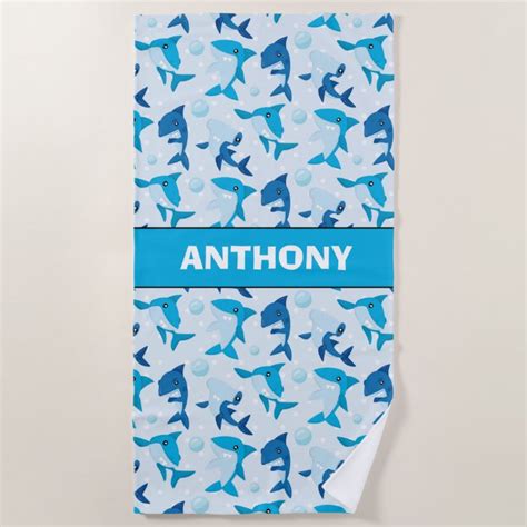 Deep In The Sea All Over Sharks Personalized Beach Towel