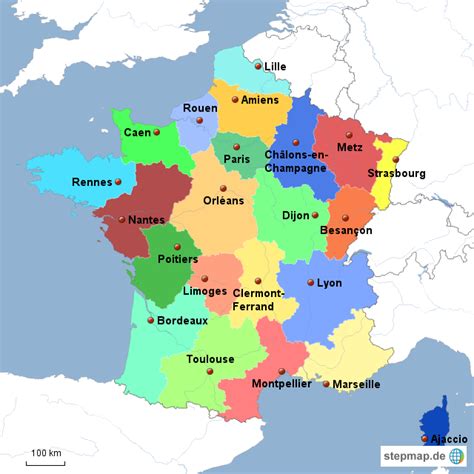 StepMap Französische Provinzen mit Hauptstädten Landkarte für Deutschland
