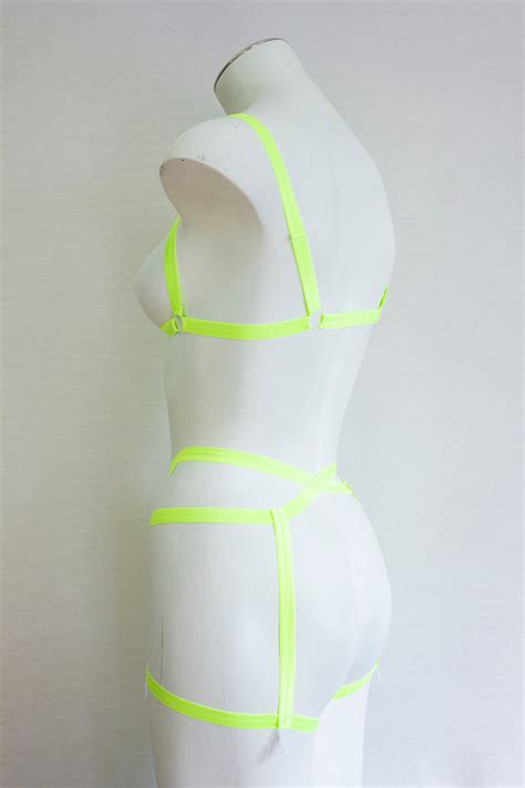 rave outfit glow clothing neon lingerie glow body harness festival bralette festival shorts