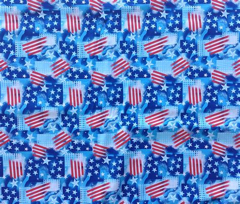 Red White And Blue Stripes And Stars Fabric Cotton Fabric By