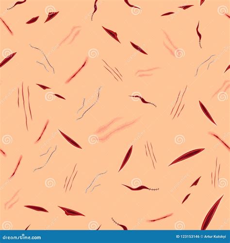 Abstract Seamless Pattern With Various Bloody Wounds Surgical Vector