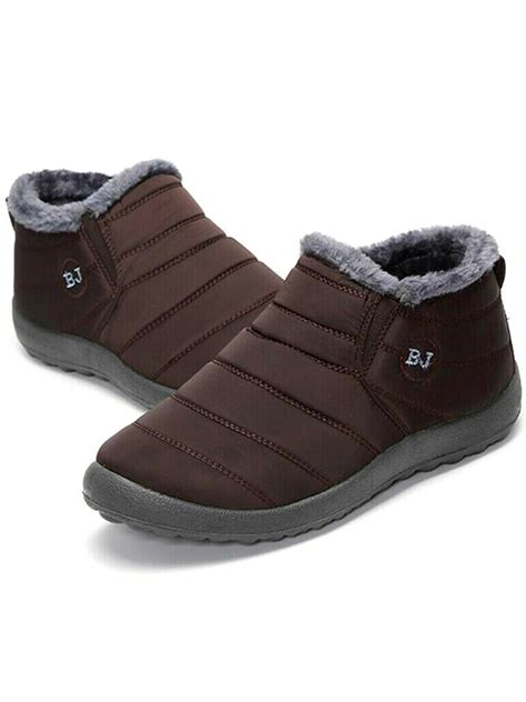 Wodstyle - Men's Fur Lined Boot Snow Slip On Ankle Boots Winter Warm ...