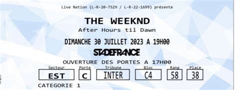 Vends 3 Billets The Weeknd Concert Paris 30ème Juillet Cat 1 On Gens De