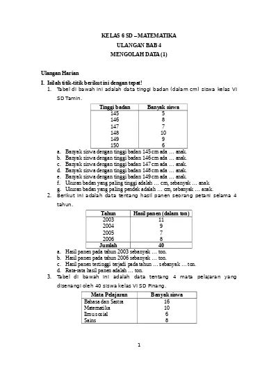 Detail Contoh Soal Pengolahan Data Kelas 4 Sd Koleksi Nomer 43
