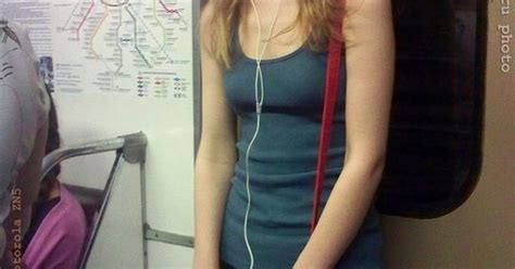 Russian Blonde Girl Black Mini Skirt Photo From Moscow Subway Girl With Headphones Little