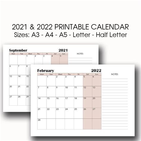 2022 A3 Printable Calendar 2022 Monthly Planner Insert A4 Etsy