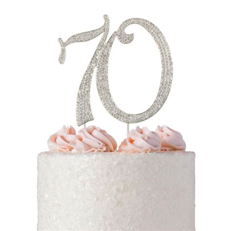 70 Birthday Cake Topper Silver 70th Rhinestone Anniversary Etsy