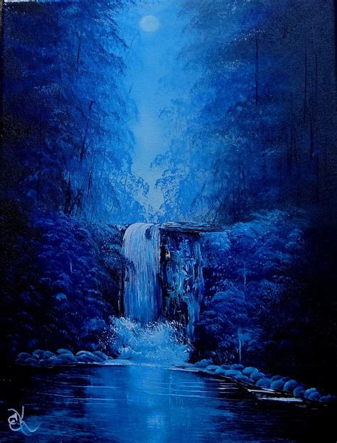Moonlight Waterfall Painting By Fineartist Ellen