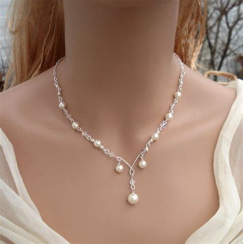 Sterling Silver Bridal Pearl And Crystal NecklaceBridesmaid Etsy