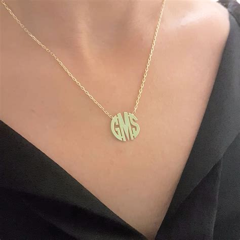 K Sterling Silver Custom Three Letter Monogram Necklace For Women
