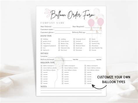 Balloon Order Form Template Editable Balloon Order Tracker Etsy