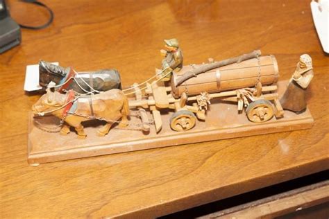 Sold Price Folk Art Carved Wood Mulehorse Driven Cart