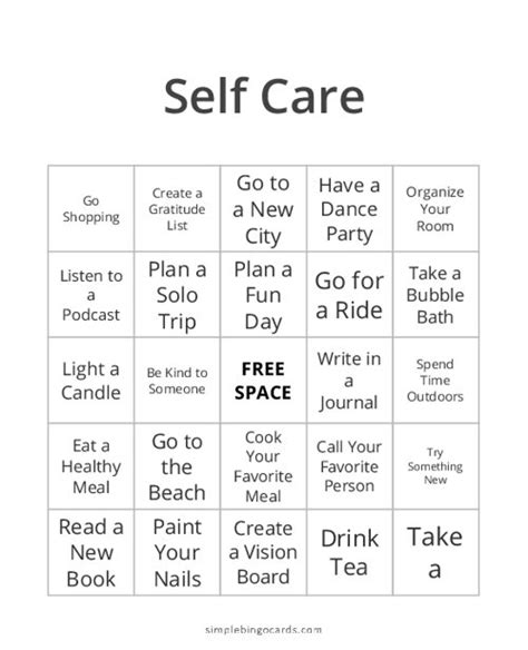 Printable Self Care Bingo