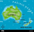 A stylized map showing the countries of Australia and New Zealand Stock ...