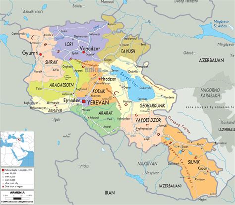 Physical Map Of Armenia Ezilon Maps