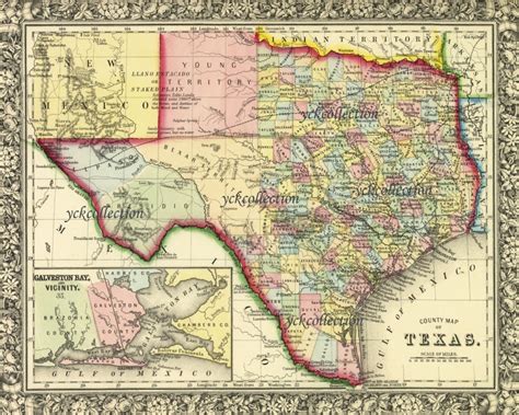 Antique Texas Map 1863 8 X 10 To 28 X 36 Pixels Etsy Antique Texas