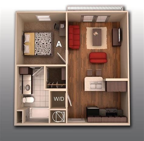 50 inspiring 1 bedroom apartment/house plans visualized in 3d. 1 Bedroom Apartment/House Plans | smiuchin