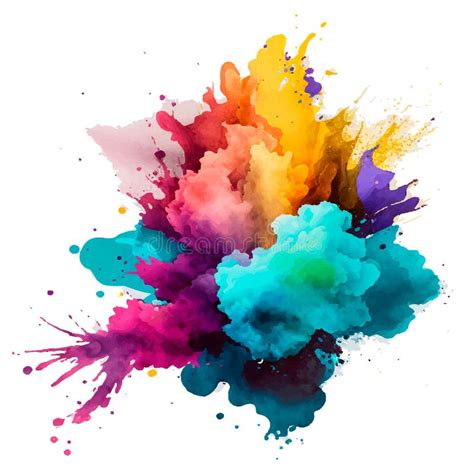 Bright Colorful Watercolor Splash Splatter Stain Brush Strokes On White