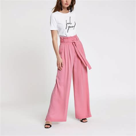 Pink paperbag waist wide leg pants - Wide Leg Pants - Pants - women | Wide leg trousers, Wide 