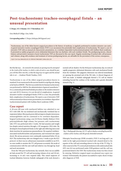 PDF Post Tracheostomy Tracheo Oesophageal Fistula An Unusual Presentation