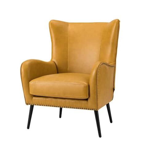 Jayden Creation Harpocrates Modern Yellow Wooden Upholstered Nailhead Trims Armchair With Metal