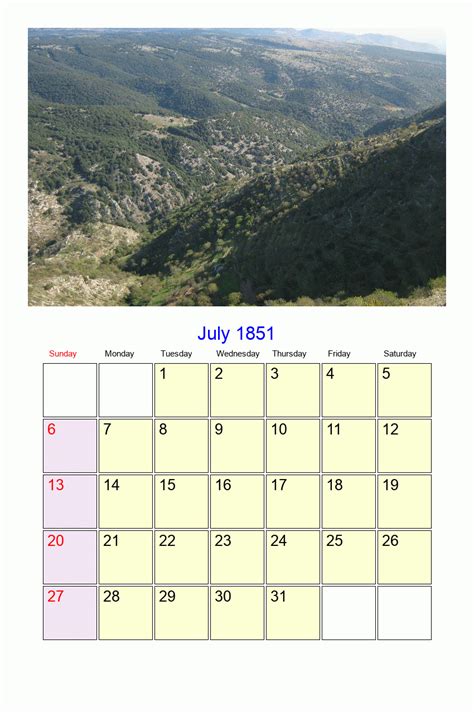 July 1851 Roman Catholic Saints Calendar