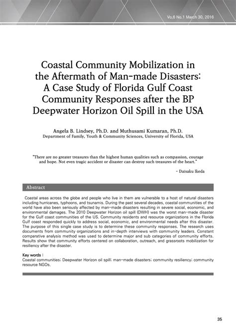 Pdf Coastal Community Mobilization In The Aftermath Of Man Made