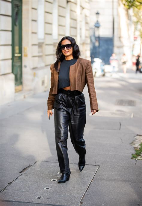 Leather Pants Outfit Idea Leather Jacket Crop Top Leather Pants